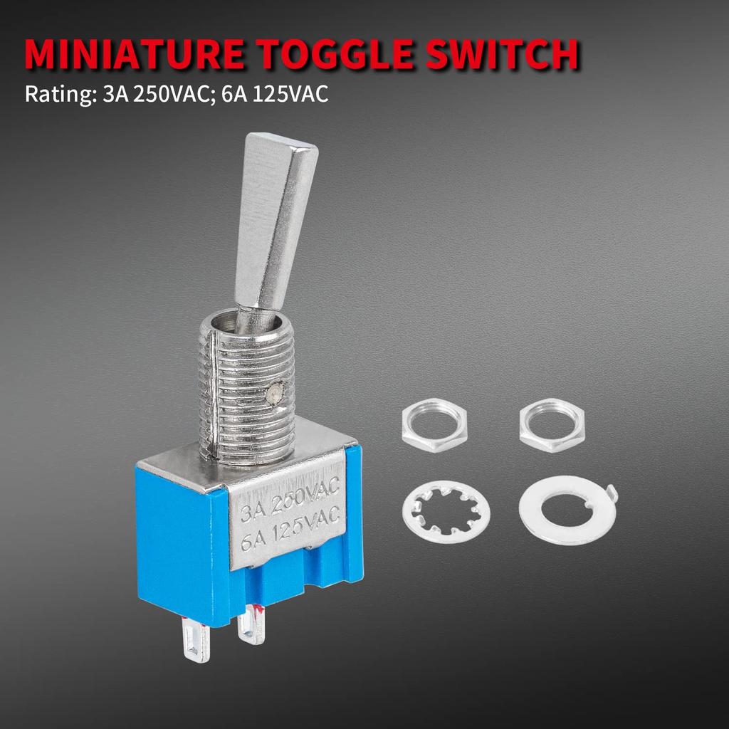 DaierTek Mini Toggle Switch SPST Miniature Small Flat Toggle Switch ON/Off 2 Position 2 Pin 6A 125VAC 3A 250VAC for Car Truck Household Appliance