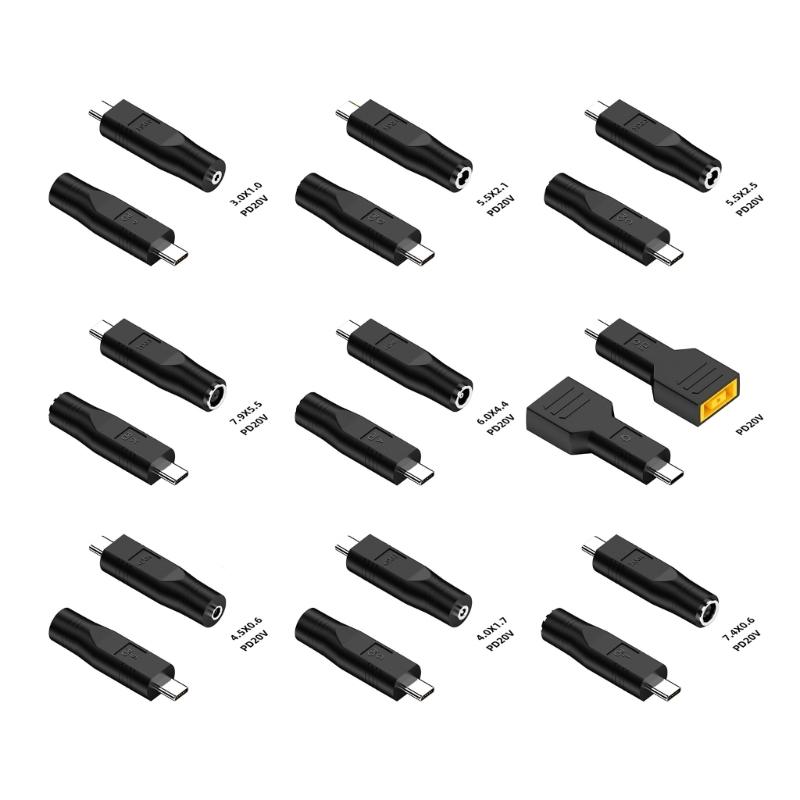 9Pieces Type C Input to Female Output PD100W Conversion Adapters for Laptops with Fast PD Charging and Safety Features