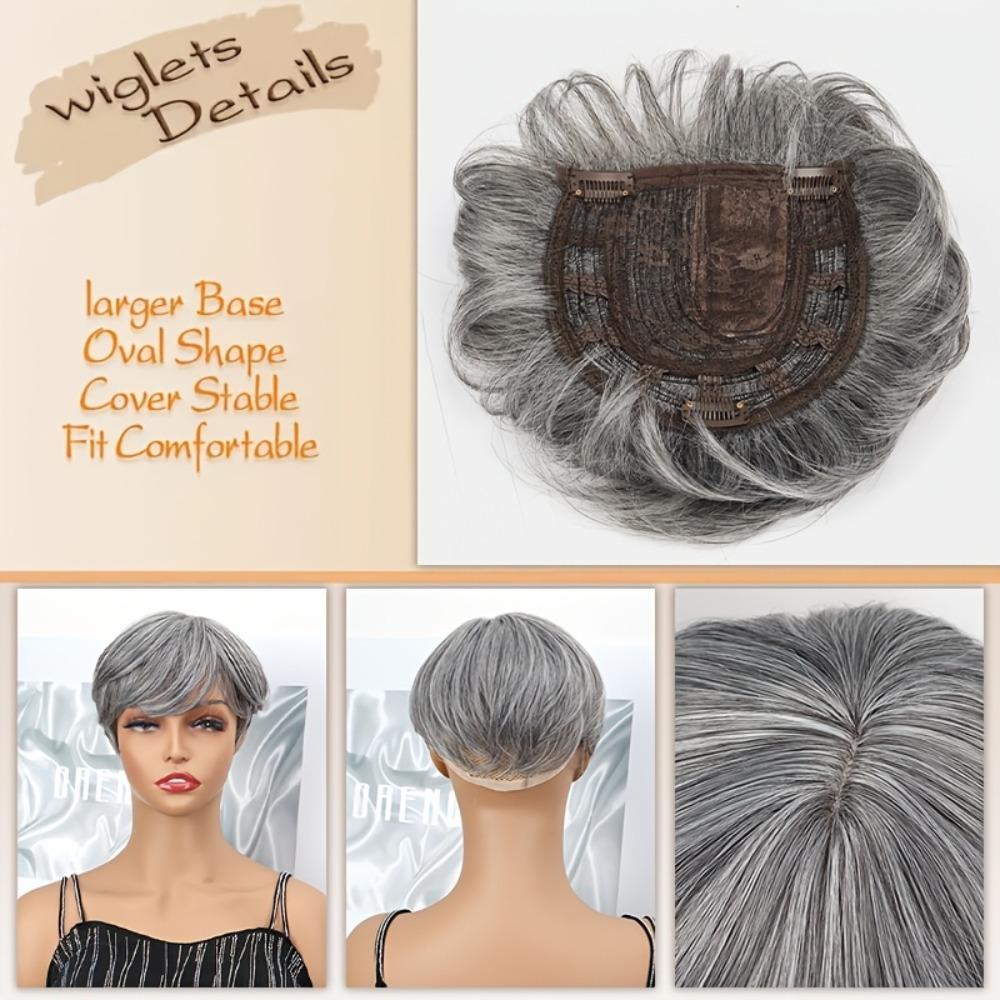 Hair Extension Everyday Short Hair Topper Clip In Fringe Hair Pieces  Gray Root Coverage