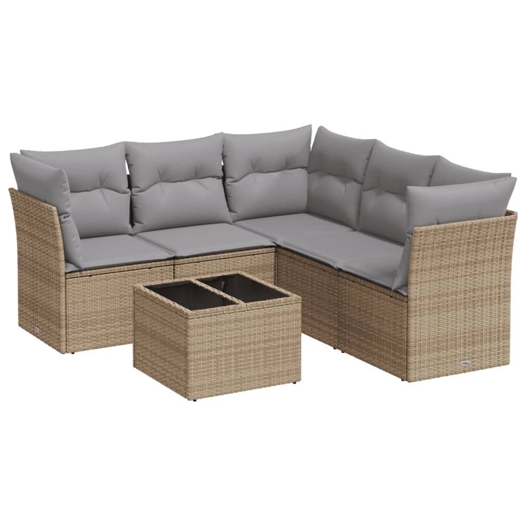 Vidaxl 6-Cz. Garden Furniture Set With Cushions, Beige, Poly Rattan