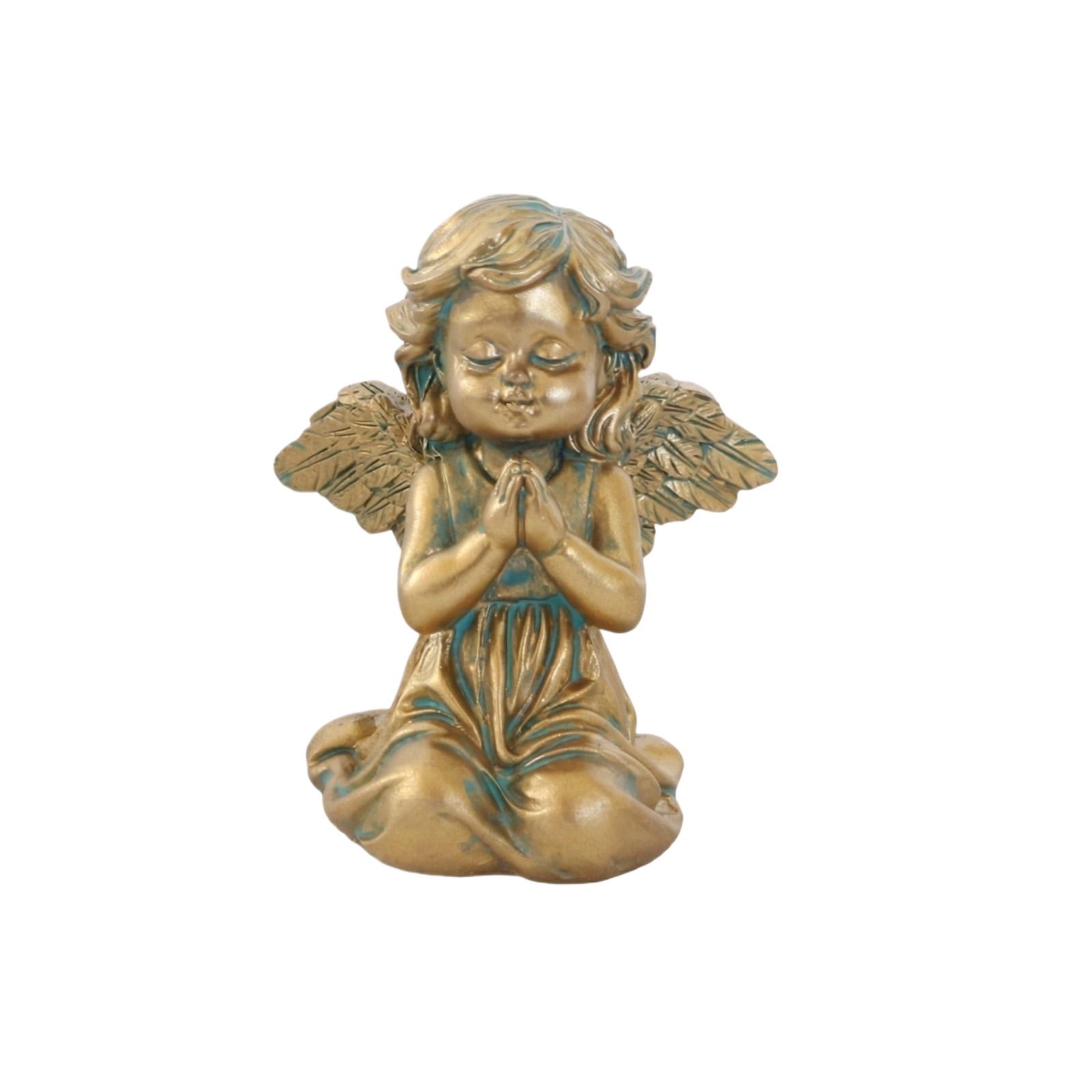 Винтажное- Состаренное Смоляное Украшение — Молящаяся Статуя Для Сада и Миниатюрного Декора One Size