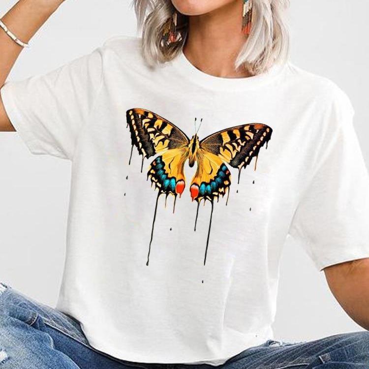 Butterfly Graphic Oversized T-Shirt Cute Short-Sleeved Top for Women European And United States Style Casual Fashion Modal