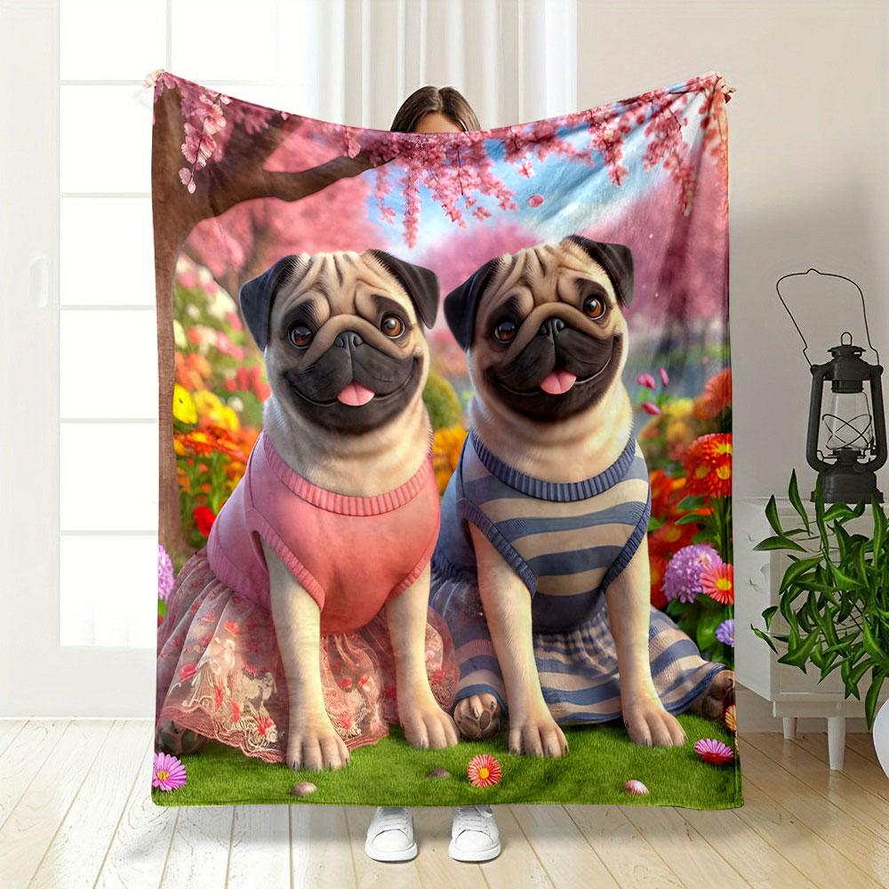 Pugs In Pink and Blue Dresses Print Blanket Soft and Cozy Perfect for the Living Room Bed Sofa or a Nap,gift