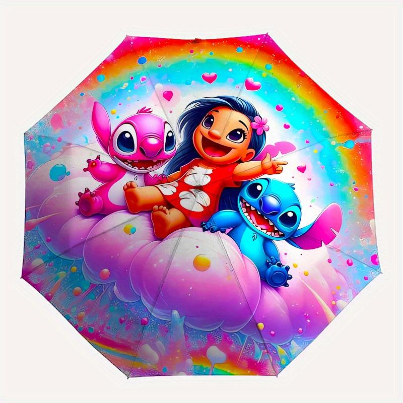 Lilo & Stitch Fully automatic themed umbrella - 8 ribs durable iron frame, tri-fold compact design, perfect as a gift, travel umbrella, unis