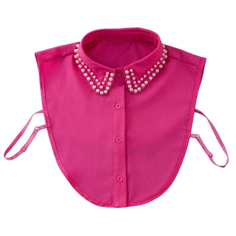 

Elegant Beaded Double Row Pearls Detachable Collar For Women Soft Comfortable Fabric Ideal For Prom Event And Daily Commute рожевий червоний колір