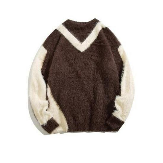 Men s Autumn/Winter Retro Mink Fur Patchwork Long Sleeve Sweater. XL