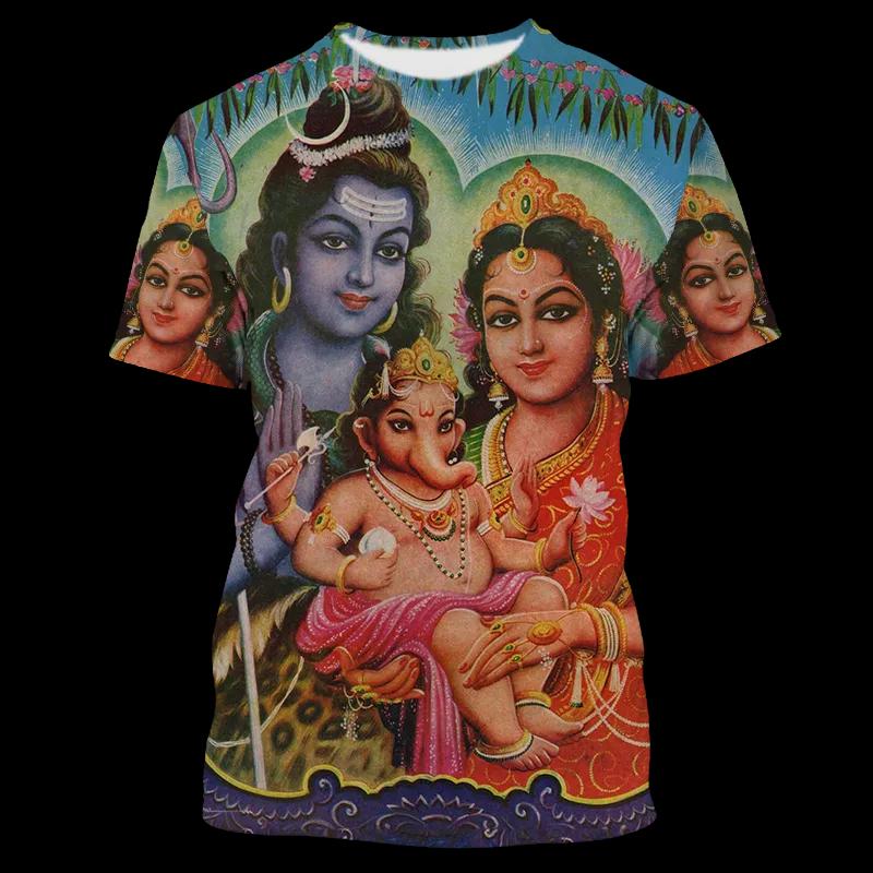 

Fashion Hindu God Shiva T Shirts Ganesha Graphic 3D Print Men Woman 5XL