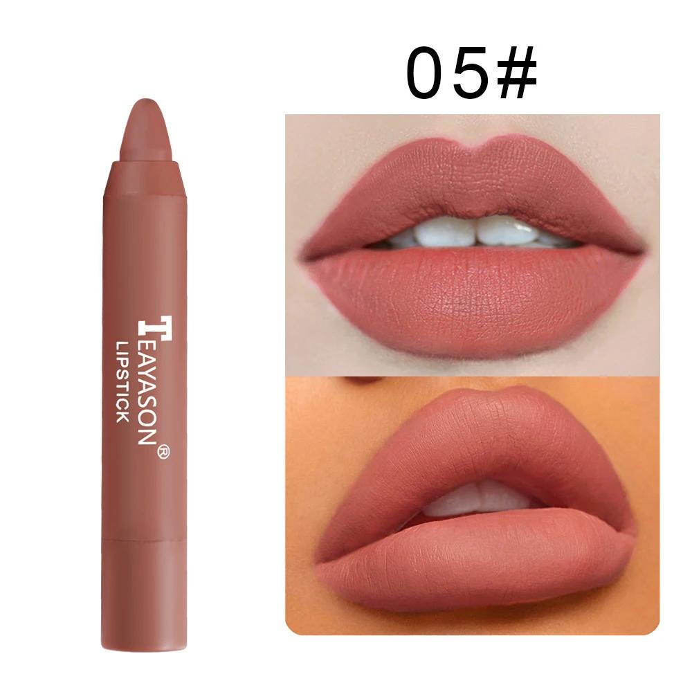 Nude Apricot Lipstick Pen Waterproof Sexy Red Brown Matte Lipstick Tint Contour Lip Liner Makeup Lasting Non-stick Cup Cosmetics