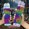 1PC Psychedelic Swirl Abstract Pattern 750ml Color Plastic Sports Water Bottle Leakproof Flip Straw Lid Suitable for Sports Office Home Use