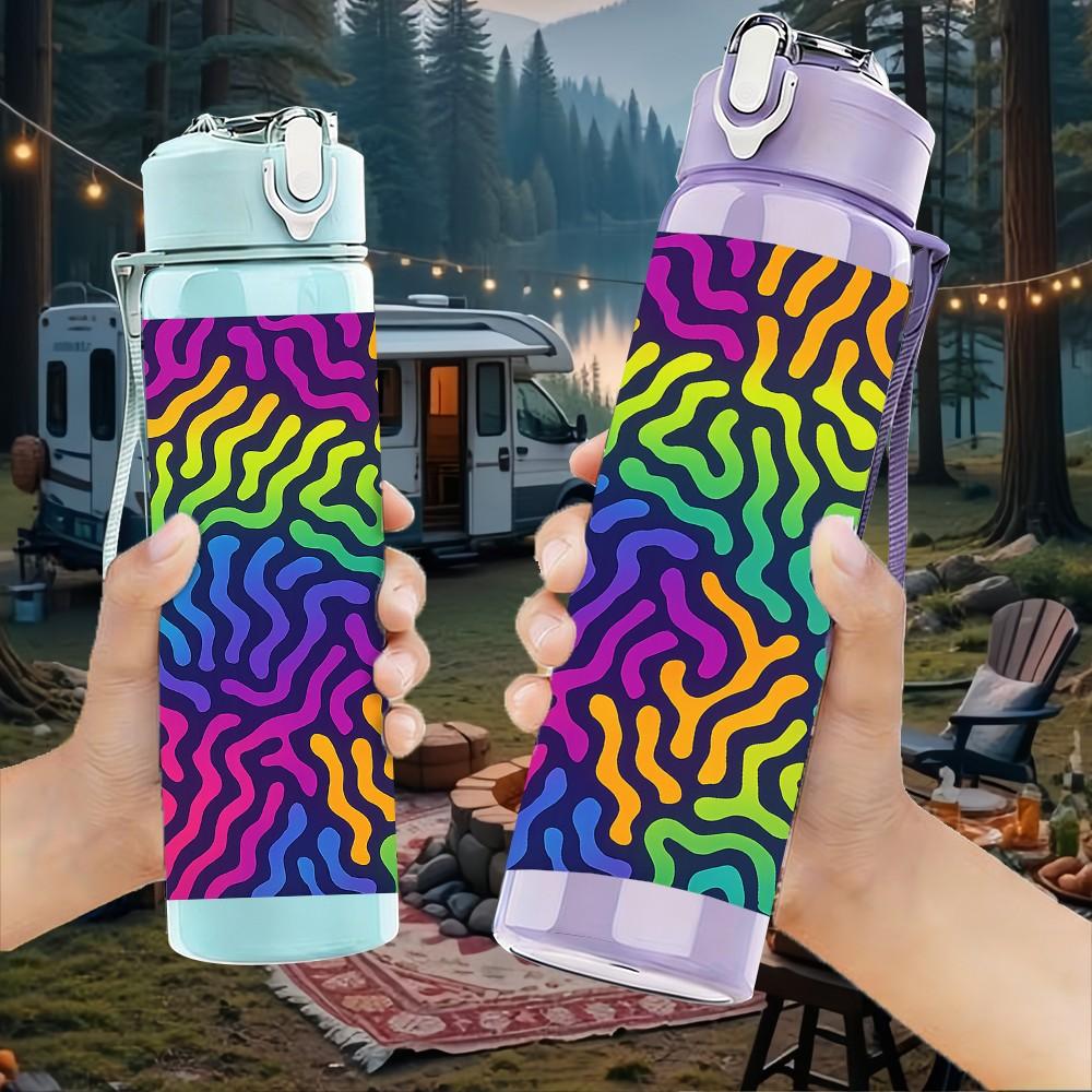 1PC Psychedelic Swirl Abstract Pattern 750ml Color Plastic Sports Water Bottle Leakproof Flip Straw Lid Suitable for Sports Office Home Use