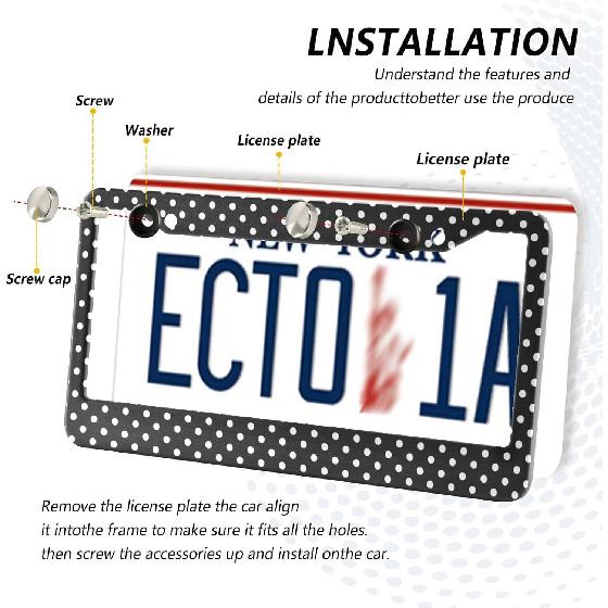 Kigai Black And White Polka Dot License Plate Frame - 2 Pack Universal Stainless Steel License Plate Frame With Screws Included (2 Holes)