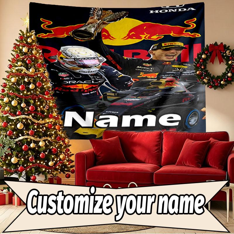 Custom Name Personalized Red Bull Racing Print Tapestry, Wall Art Decor, Bedroom, Dorm, Apartment, LivingRoom, Party Backdrop, Gift for Birthday