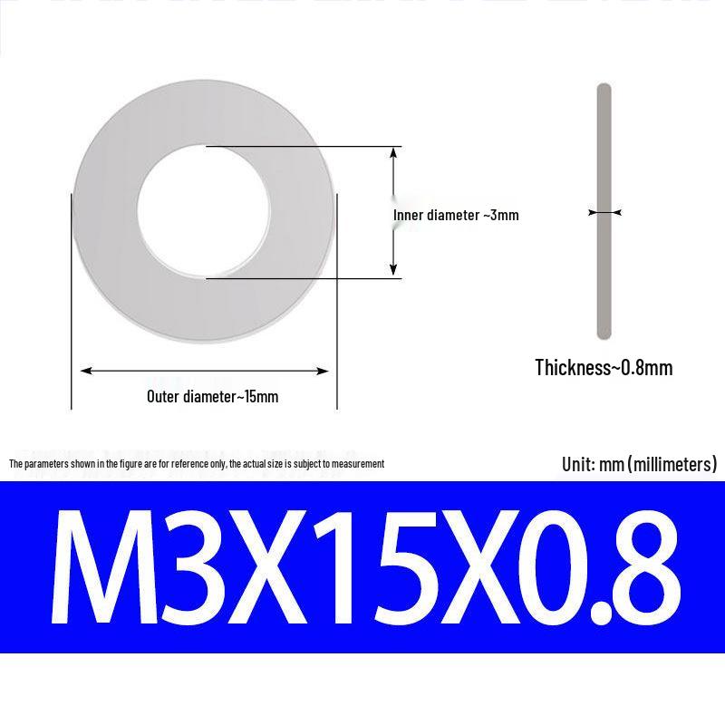 304 Stainless Steel Ultra-Thin Flat Washer, Thickness: 0.1/0.2/0.3/0.4/0.5 Mm, Sizes M1-M8