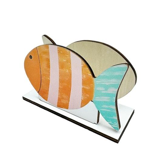 Wooden Paper Towel Holder, Universal Size Solid Wood Paper Towel Stand with Ocean Style Tropical Fish Sailboat Patterns for Kitchen Dining Table Decor