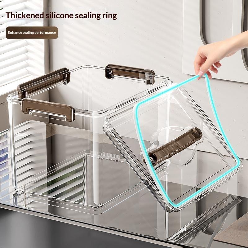Portable Clear Storage Box with Handle Sealed Dustproof Moisture Proof Organizer Case for Travel Luggage Packing Use