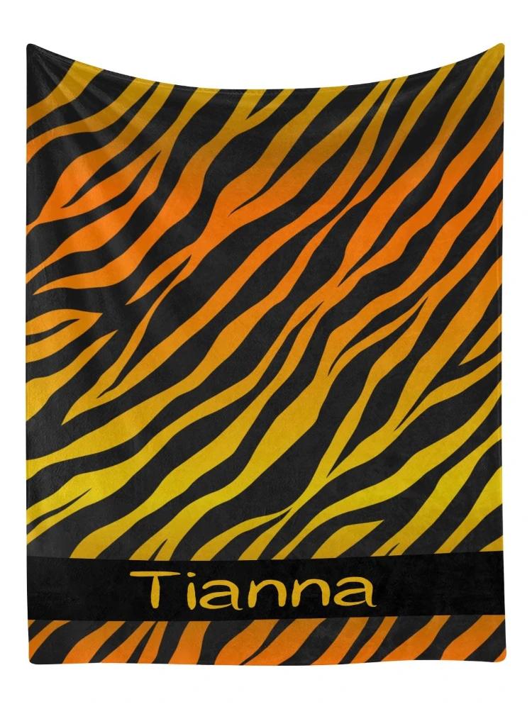 Realistic Tiger Skin Print Flannel Throw Blanket - Portable Warm for Bed/Rug, King Size, Animal Decor Textile