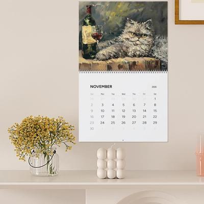 2026 Drunk Cats Calendar Cartoon Funny Weird Cat Hangable Calendar 12 Months Family Schedule Planner Organizer