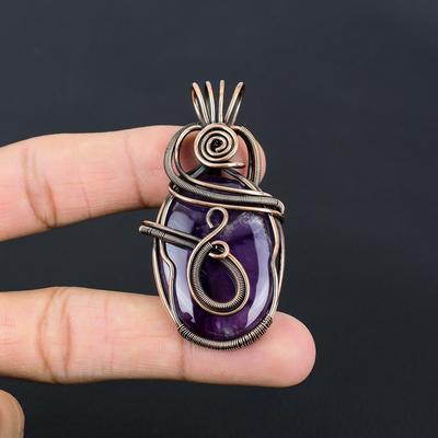 Amethyst Edelstein Handgefertigter Anhänger aus reinem Kupferdraht umwickelt Schmuck für Frauen
