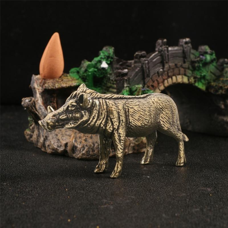 Solid Metal Fierce Swine Statue Detailed Animal Figure Perfect for Shelf or Desk Decoration