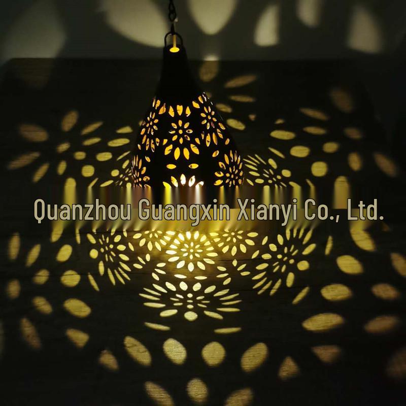 Cross-Border Iron Art Solar Lamp: Hollow Outdoor Courtyard Lawn Projection Light in Water Drop Shape