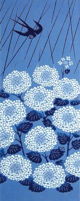 Kenema Japanese Goods Chusen Tenugui Swallow Hydrangea 36 X 90 Cm Miyamoto-Towel (hand Towel) "Kaho" (Flower Garden)