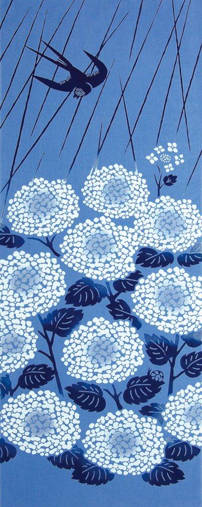 kenema Japanese Goods Chusen Tenugui Swallow Hydrangea 36 x 90cm Miyamoto-Towel "Flower Garden"