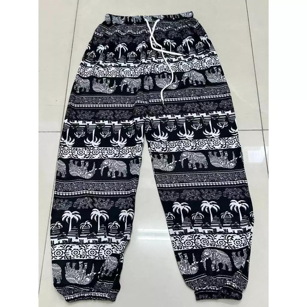 Elefanten Hose Lang Weites Bein Verstellbarer Elastischer Bund Riemen Unisex Damen Herren Druck Thailand Lässig Streetwear Strand Boho Retro Vintage