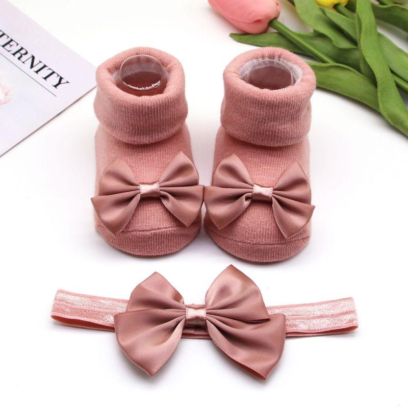 Girls Headband + Socks Set 0-12 Months Cute Toddler Princess Socks Autumn Infant Bow-knot Socks