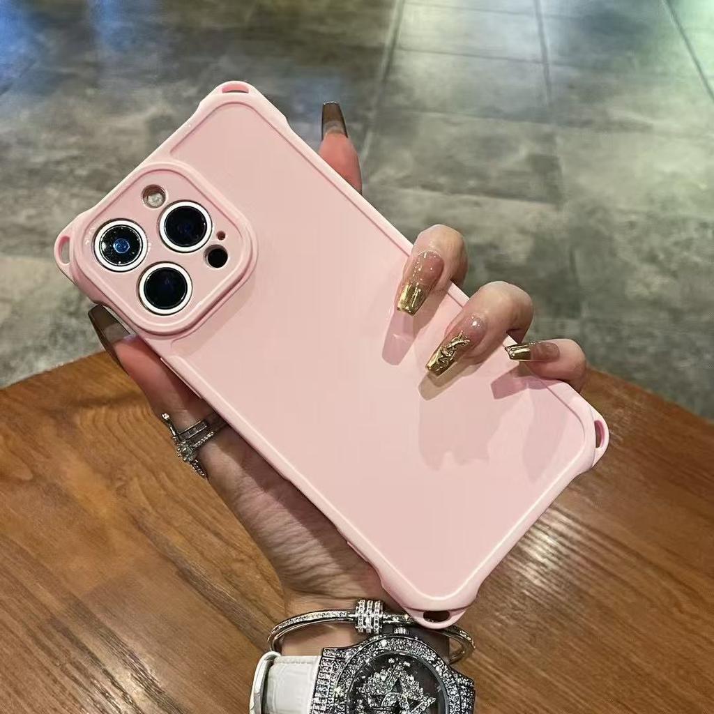 Applicable To Apple 16promax Mobile Phone Case 15 Four Corners Anti-drop Lanyard Hole 13 Soft Case Tpu Solid Color Simple