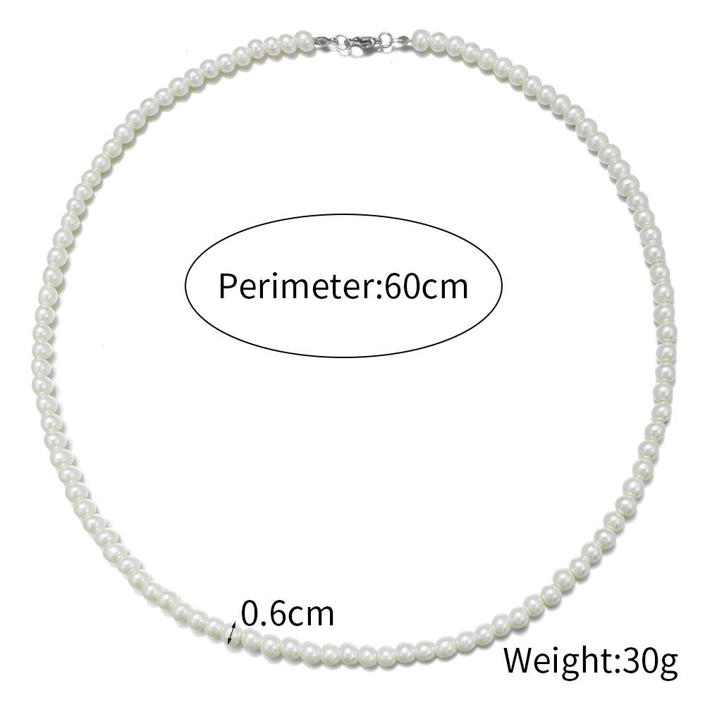 Men's Single Layer Pearl Necklace - Round Beaded Stainless Steel Clavicle Chain