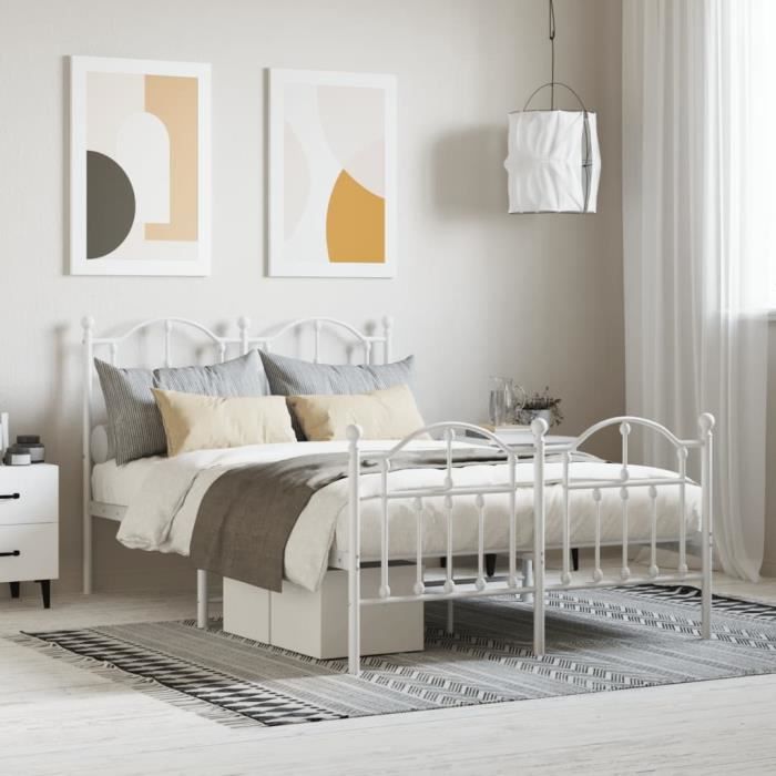 VidaXL Cadre de lit métal avec tête de lit-pied de lit blanc 120x200cm 353504