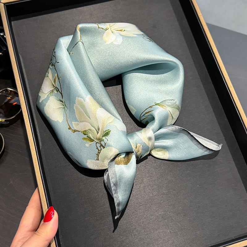 

100% Silk Square Scarf for Women Real Mulberry Silk Hijab Scarves Lady Fashion Luxury Headband Shawl Wrap Kerchief Bandana 53x53cm