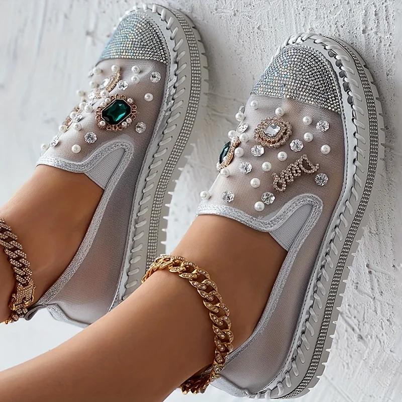 Fashion Mocassins À Enfiler Pour Femmes, Baskets En Maille, Décor Biscuits, Chaussures Plates Basses