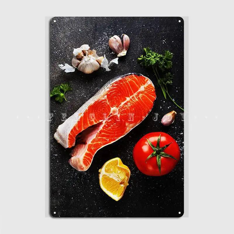 

Fish Steak Metal Sign Cinema Kitchen Party Personalized Plates Tin Sign Poster 20x30cm（7.8x11.8inch）