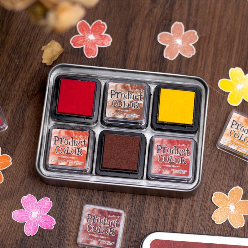 Journal GO 6pcs Colorfull Multicolor Ink Pad for Planner Stamps Art Scrapbooking Student Ink Stamp Inkpad School Accessories