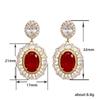 Vintage French Royal Oval Red Cubic Zirconia Double Layer Halo Dangle Drop Earrings Luxury Wedding Women Ear Jewelry