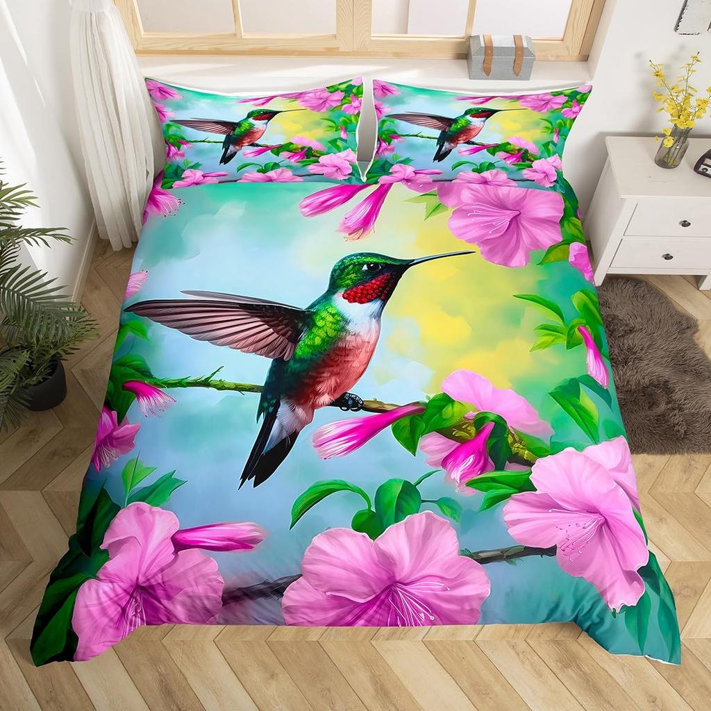 Hummingbird Duvet Cover For Kids Boys Girls Quilt Covers Lightweight Down Bedroom Decor 2 Pillowcases 1 Duvet Cover No Comforter