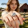 Elegant Cat Accessory Finger Ring Adjustable Fit Hand-Engraved Kitten Silhouette Alloy with Sparkling Rhinestones Polished Finish Band Feline
