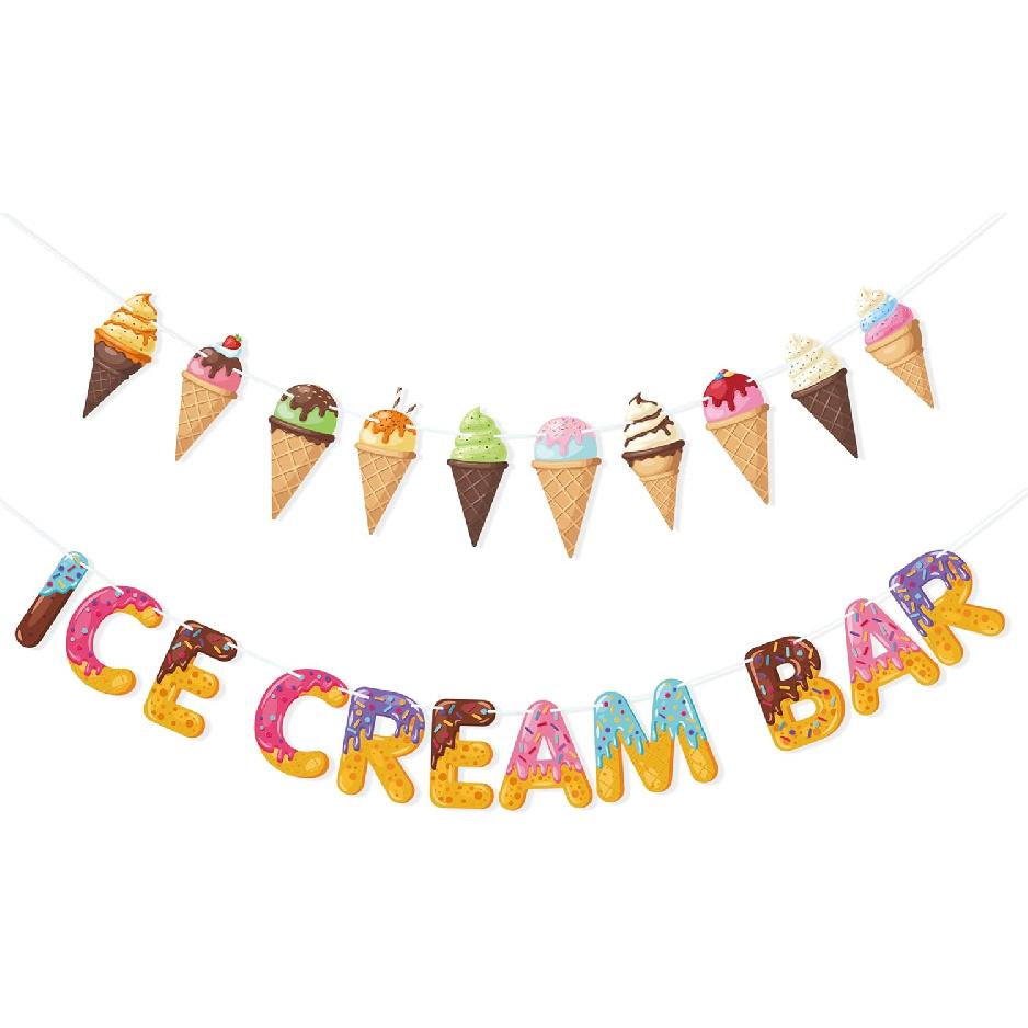 Ice Cream Bar Banner Ice Cream Garland, Ice Cream Theme Birthday Party Baby Shower Wedding Decorations Photo Props Summer Holidays Party Favors