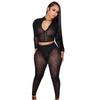 European & American Women's Spring/Autumn Half-High Collar Zipper Cropped Top with Long Sleeve & High-Waisted Pants Two-Piece Set