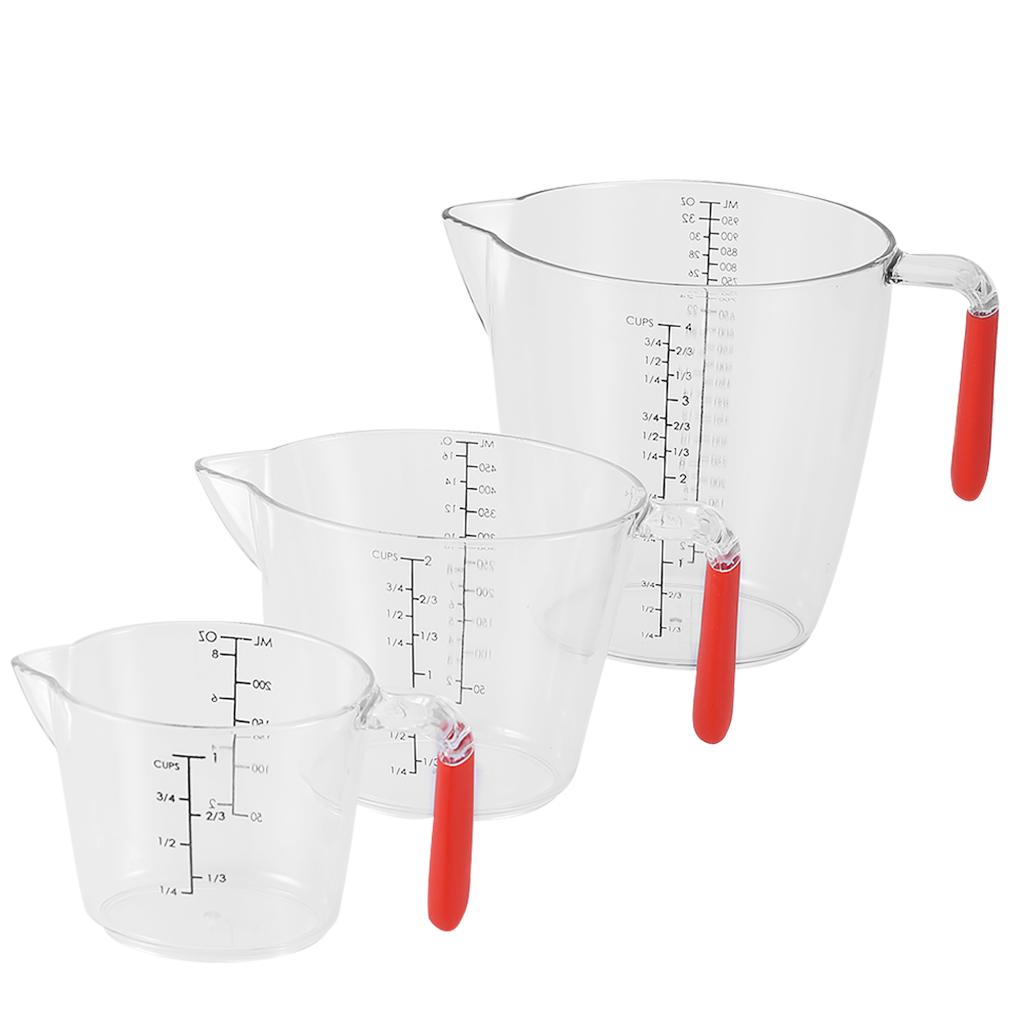 

3Pcs Transparent Plastic Measuring Cup Kitchen Baking Flour Scales Mug with TPR Handle