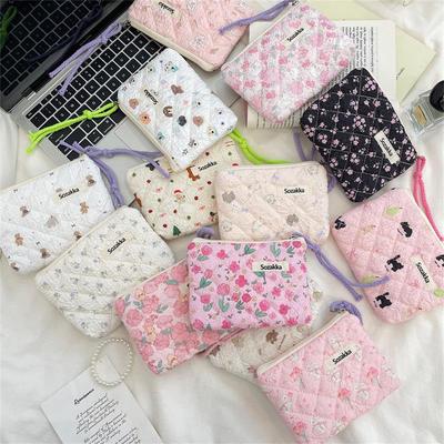 תיקים מתוקים וחמודים לאחסון תחבושות היגייניות, מרופדים ומקוויליטד, ניידים, עם הדפס פרחוני של חיות, ארנקי מטבעות, תיקי קוסמטיקה, מחזיקי כרטיסים, תיקי מפתחות, מתנות