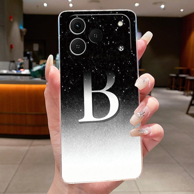 

Phone Case For Tecno Spark 50 Jelly Clear TPU Anti-scratch Soft Casing Attractive Letter Flower Pattern Couple Protective Shell Tecno Spark 50