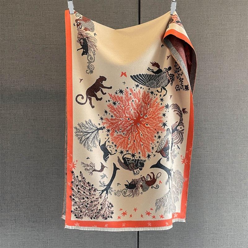 Autumn New Cashmere Tassel Scarf Women's Fashion Age-reducing Jacquard Scarf Warm and Thickened Large Shawl
