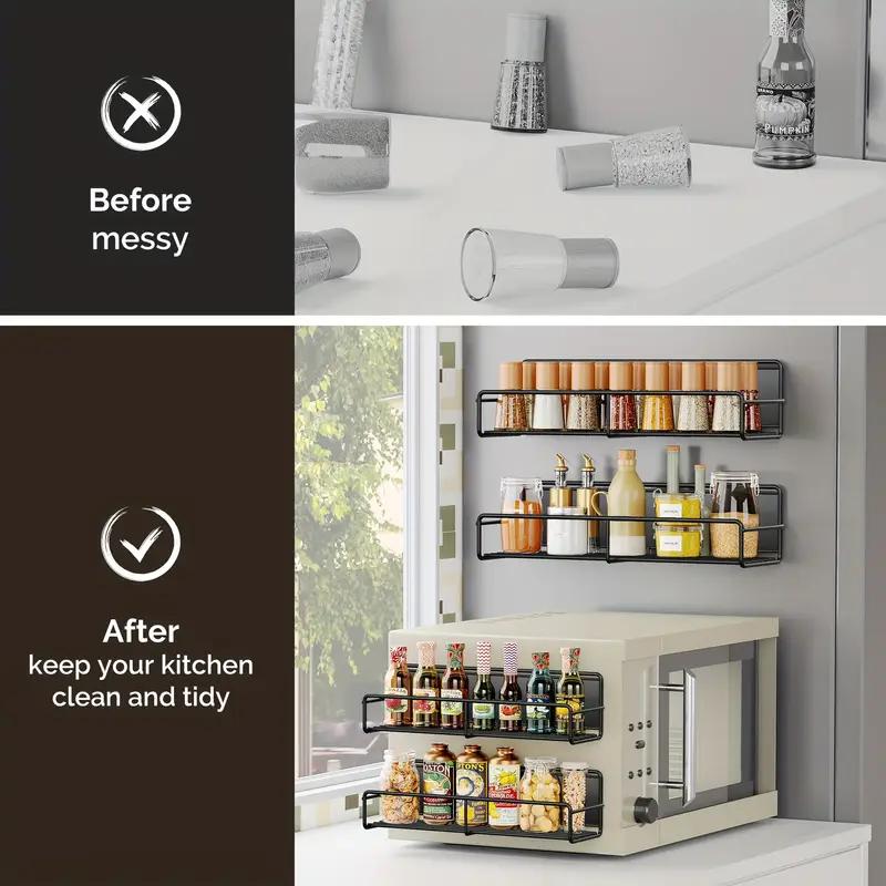 Magnetic Fridge Shelf  Kitchen Seasoning Organizer Black Shelf Storage Rack for Refrigerator Washing Machine Side Organizer