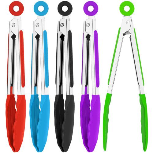 

7-inch Silicone Small Tongs Set, Mini Kitchen Tongs with Silicone Tips, Food Tongs, Stainless Steel Cooking Tongs for Salad, Grilling, Frying, and Coo