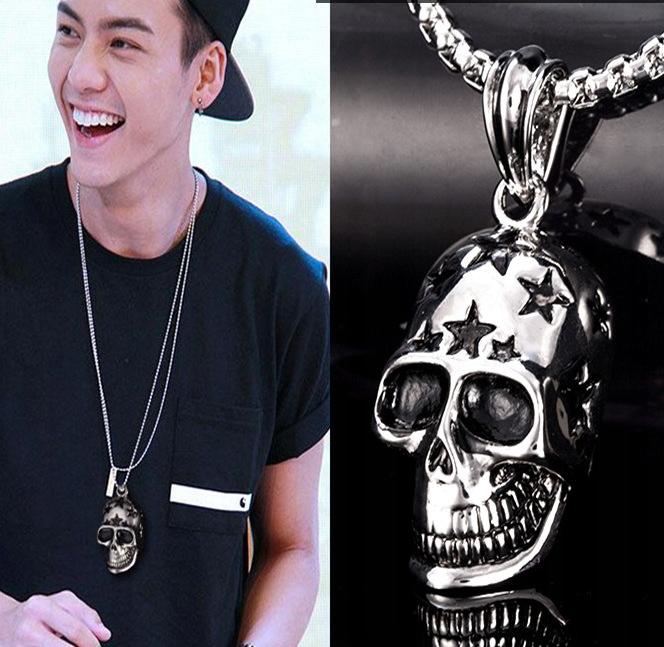 Necklace Silver Chain 316L Skull Stars 329