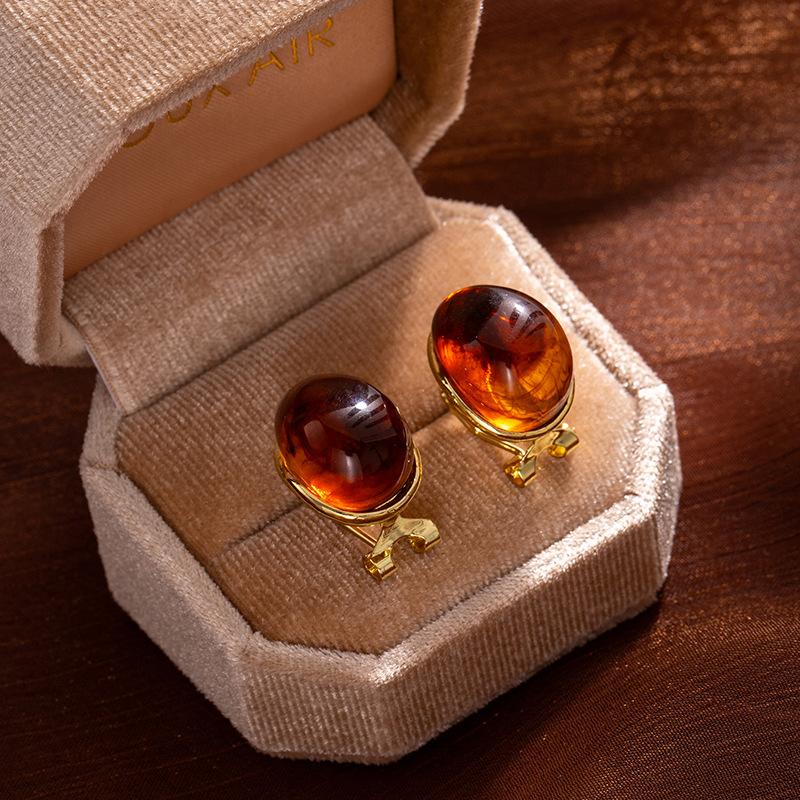 Винтажные Янтарные Серьги-Гвоздики Maillard с Эффектом Водяной Капли Легкая Роскошь Простые Уникальные Серьги Премиальные Серьги из Смолы с Эффектом Размытия