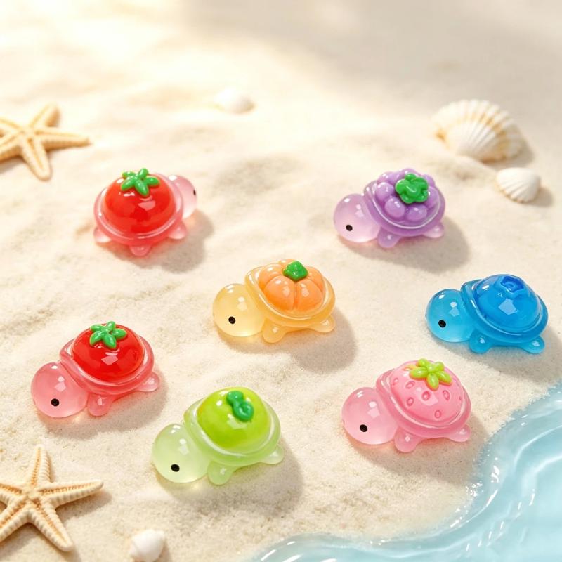 50Pcs Cute Resin Turtle Diy Craft Glow In Dark Cartoon Vegetable Fruit Turtles Figurines For Desk Decor Ornament