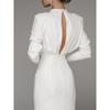 Frühling Sommer Damen Modekleid, Europäischer Amerikanischer Stil Hoher Kragen Schlitz Langes Maxikleid, Freizeitkleidung
